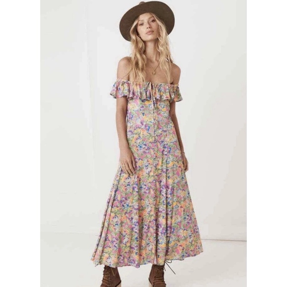Spell & The Gypsy Dolly off shoulder Maxi dress small Floral Romantic Resort